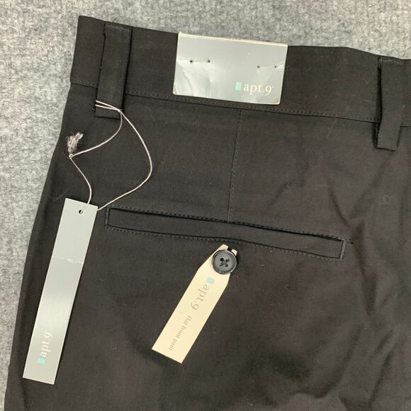 Apt. 9 Dress Pant Mens 36 Black Flat Front High Rise Rayon Blend Stretch Travel - Picture 10 of 16
